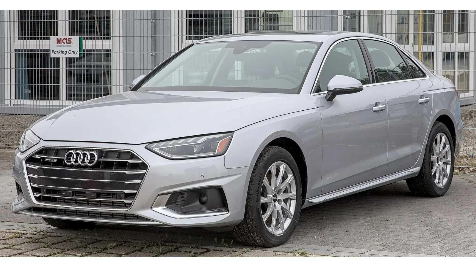 Audi A4 front three-quarter view — SeaTac CONRAC rental model gallery